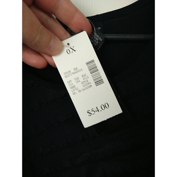 Maggie Barnes Woman 14/16 Blouse Black Front Sheer Tiered Ruffle S/S Pullover - Picture 4 of 9